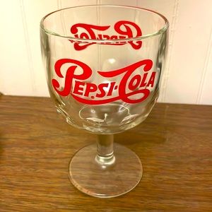 VINTAGE Pepsi Cola Soda Thumbprint Grip Goblet Red Print Logo Cup Glass